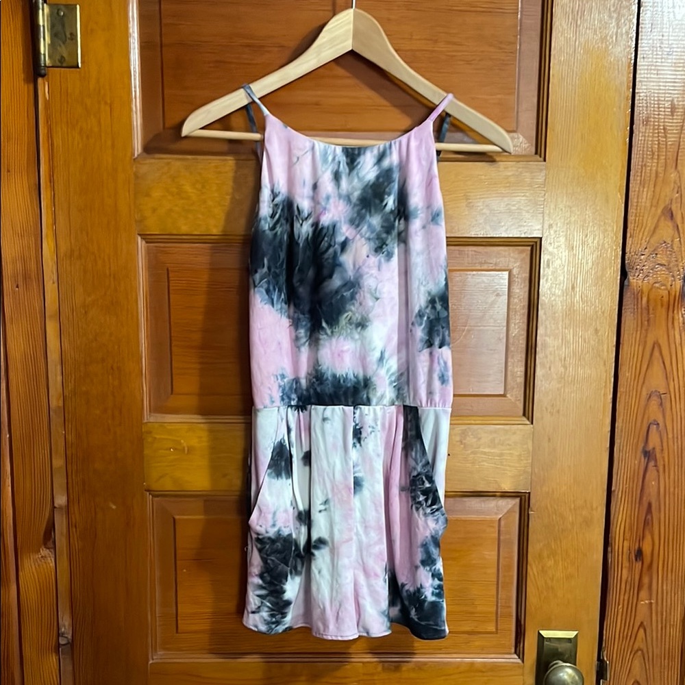 Aqua Pink and Black Tie-Dye Romper